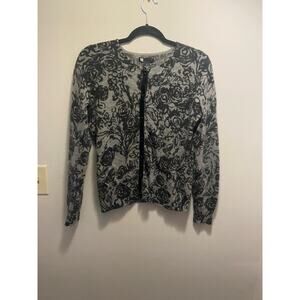 Carole Little Floral Cardigan - Lambswool & Angora Blend, Size Medium